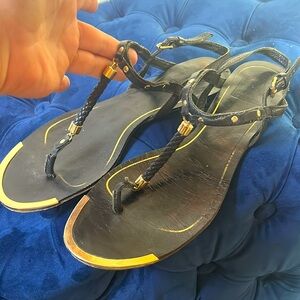 DV leather sandals with gold tone metal accents, Sz 9
